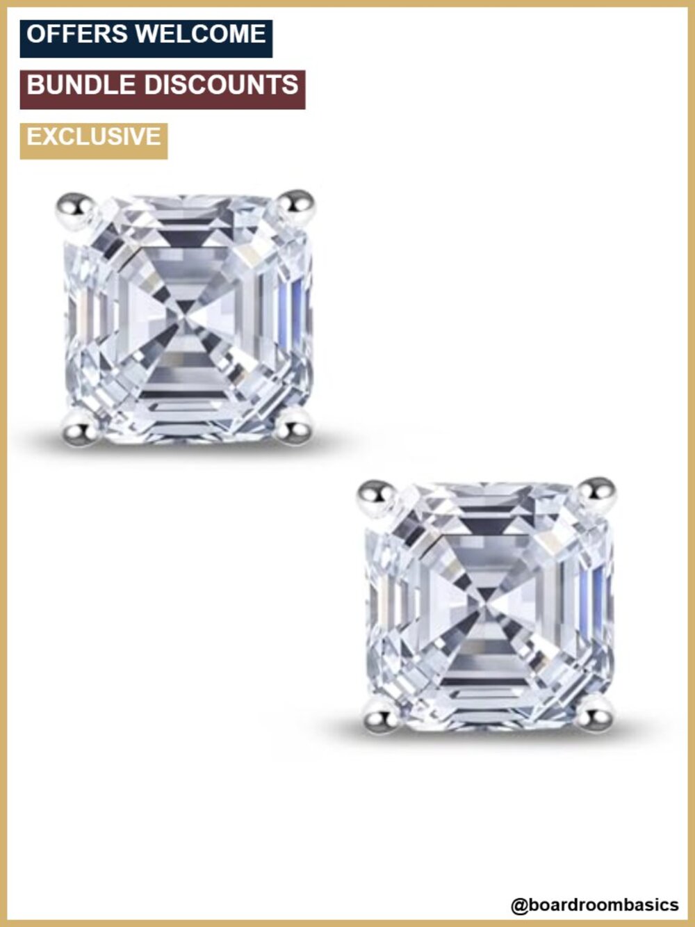 Sterling Silver 18K Gold Plated Asscher Cut CZ Stud Earrings